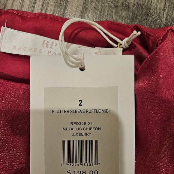 Rachael Parcell Zix Berry Pink Flutter Sleeve Ruffle Midi Dress Size 2 NWT - Picture 5 of 7